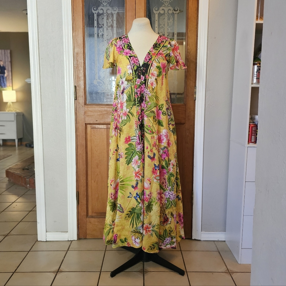 NWT Johnny Was Floral Eva Dress With Flutter Sleeve In Amorina
